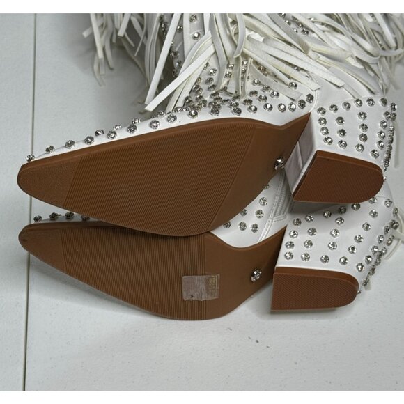 NWT Azalea Wang Bennett White Rhinestone Fringe Western Boots Glam Cowgirl - Picture 10 of 12